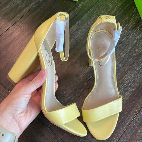 Sam Edelman Yaro Heeled Ankle Strap Sandals in Butter Yellow New in Box - Picture 2 of 9